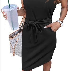Black Popyoung Women’s Summer Short Sleeve T-shirt Dress, Casual Waist Dress